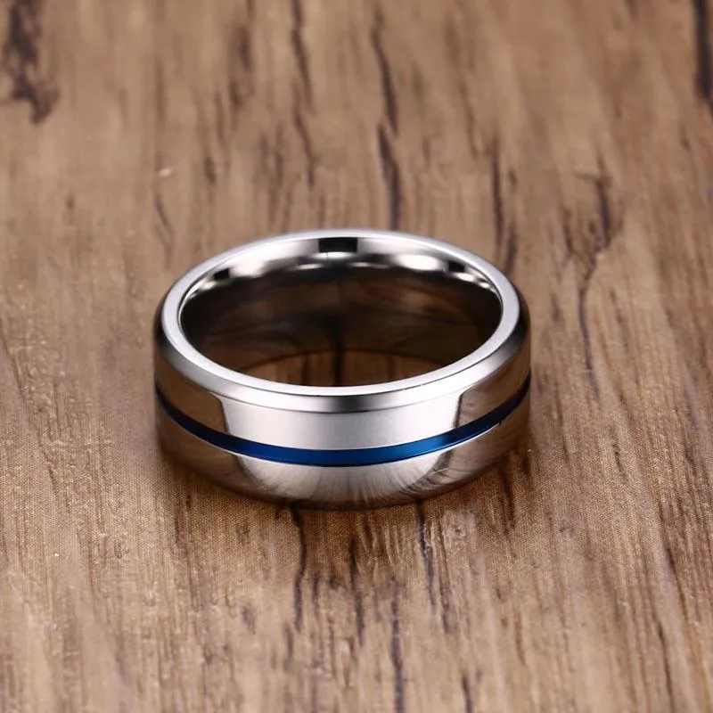 Thin Aqua Groove Stainless Steel Ring