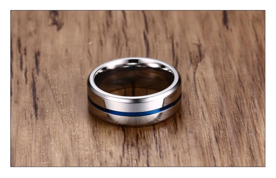 Thin Aqua Groove Stainless Steel Ring