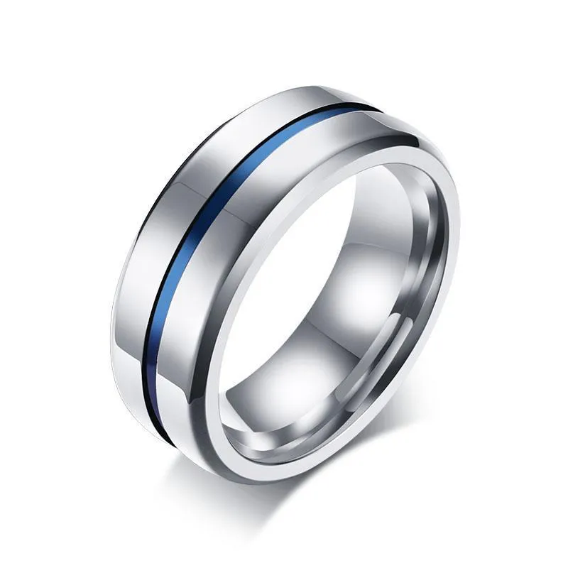 Thin Aqua Groove Stainless Steel Ring