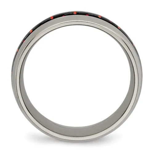 Titanium Polished with Black and Red Carbon Fiber Inlay 8mm Band