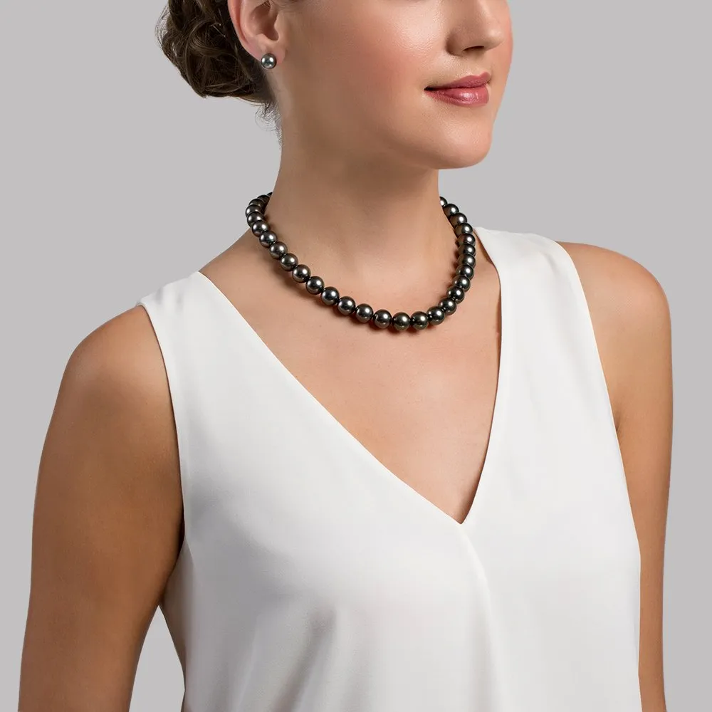 True Round Black Tahitian Pearl Necklace, 11.0-13.0mm - AAA/Gem Quality