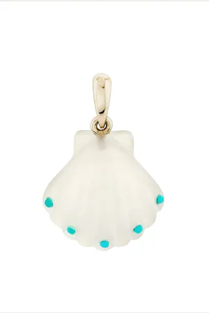 TURQUOISE AND QUARTZ SCALLOP SHELL PENDANT