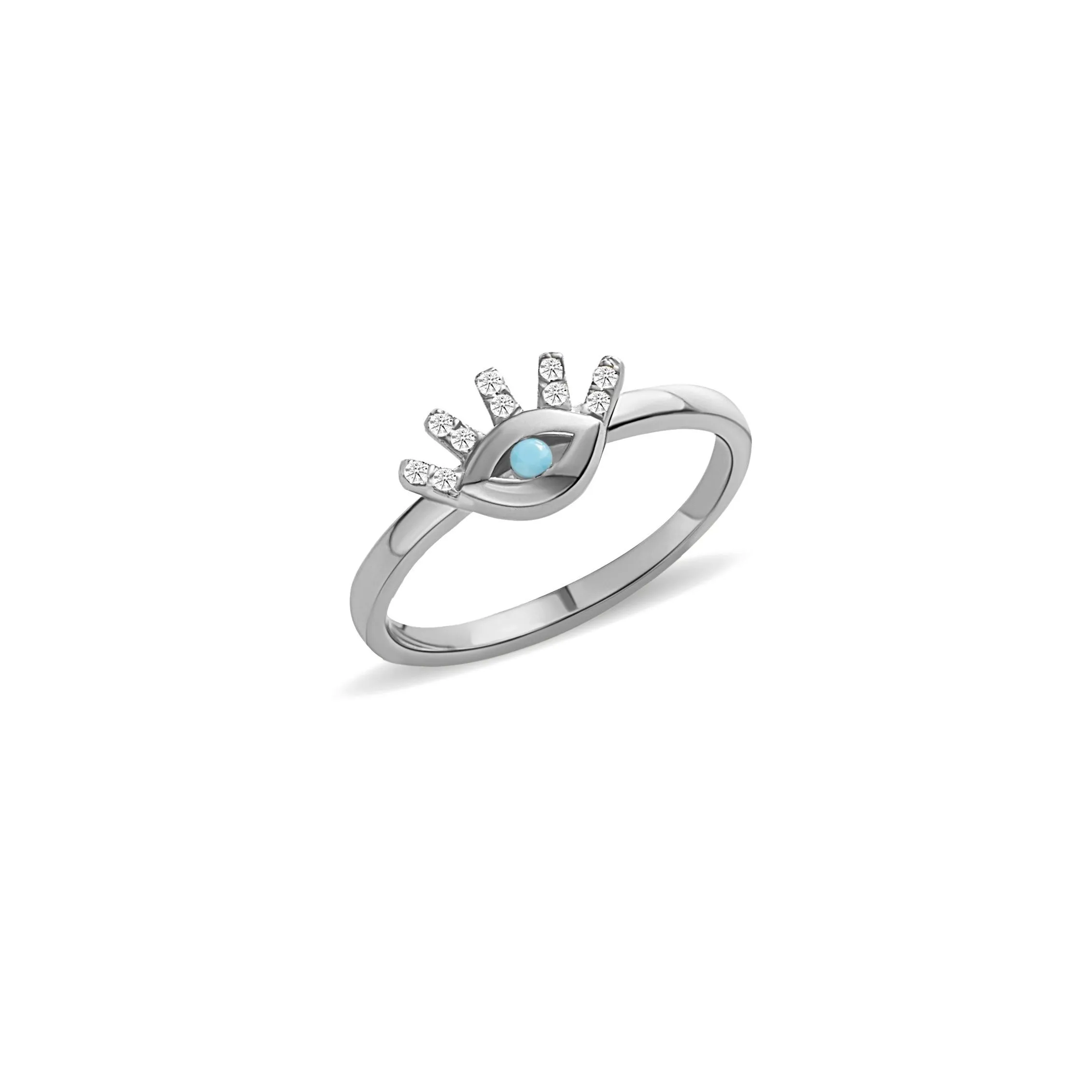 Turquoise Diamond Evil Eye Ring - 14 karat gold ring for women, diamond 0.05ct, turquoise 0.03ct