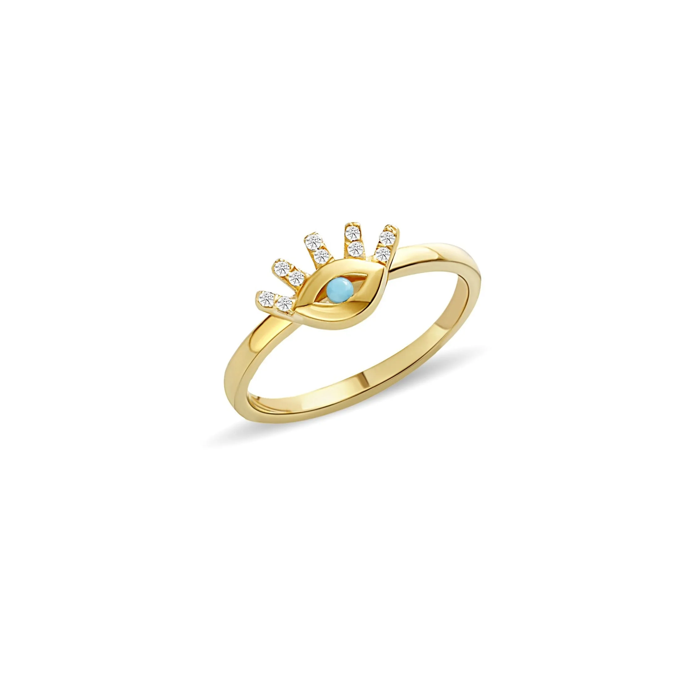 Turquoise Diamond Evil Eye Ring - 14 karat gold ring for women, diamond 0.05ct, turquoise 0.03ct