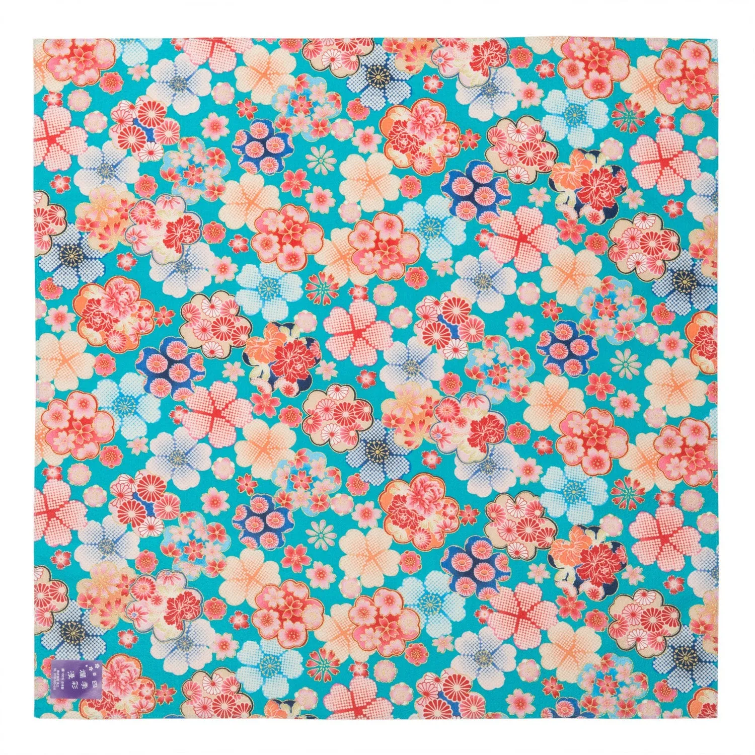 Turquoise Floral Japanese Ladies Handkerchief