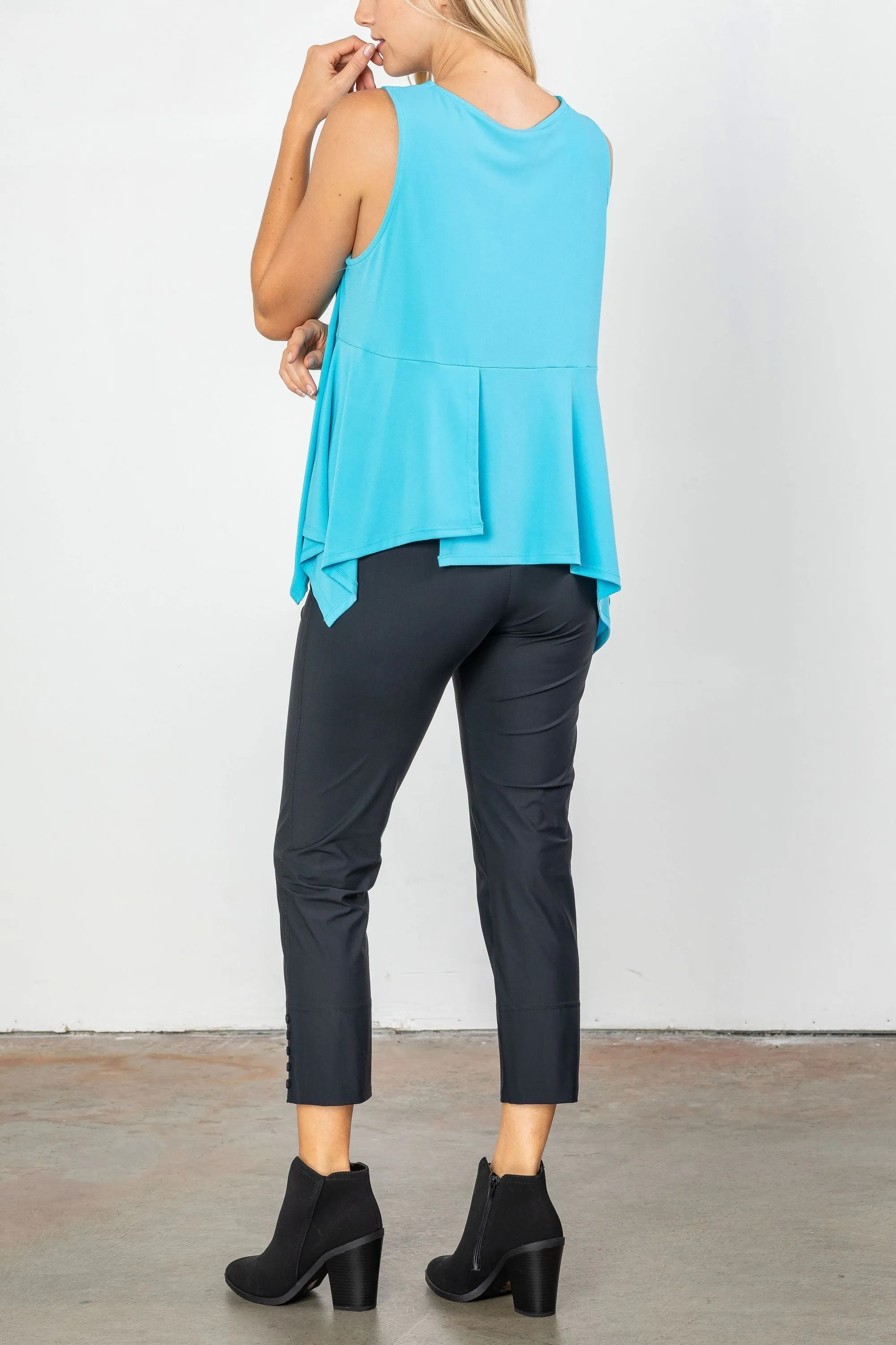 Turquoise Front Decoration Two Button Sleeveless Top