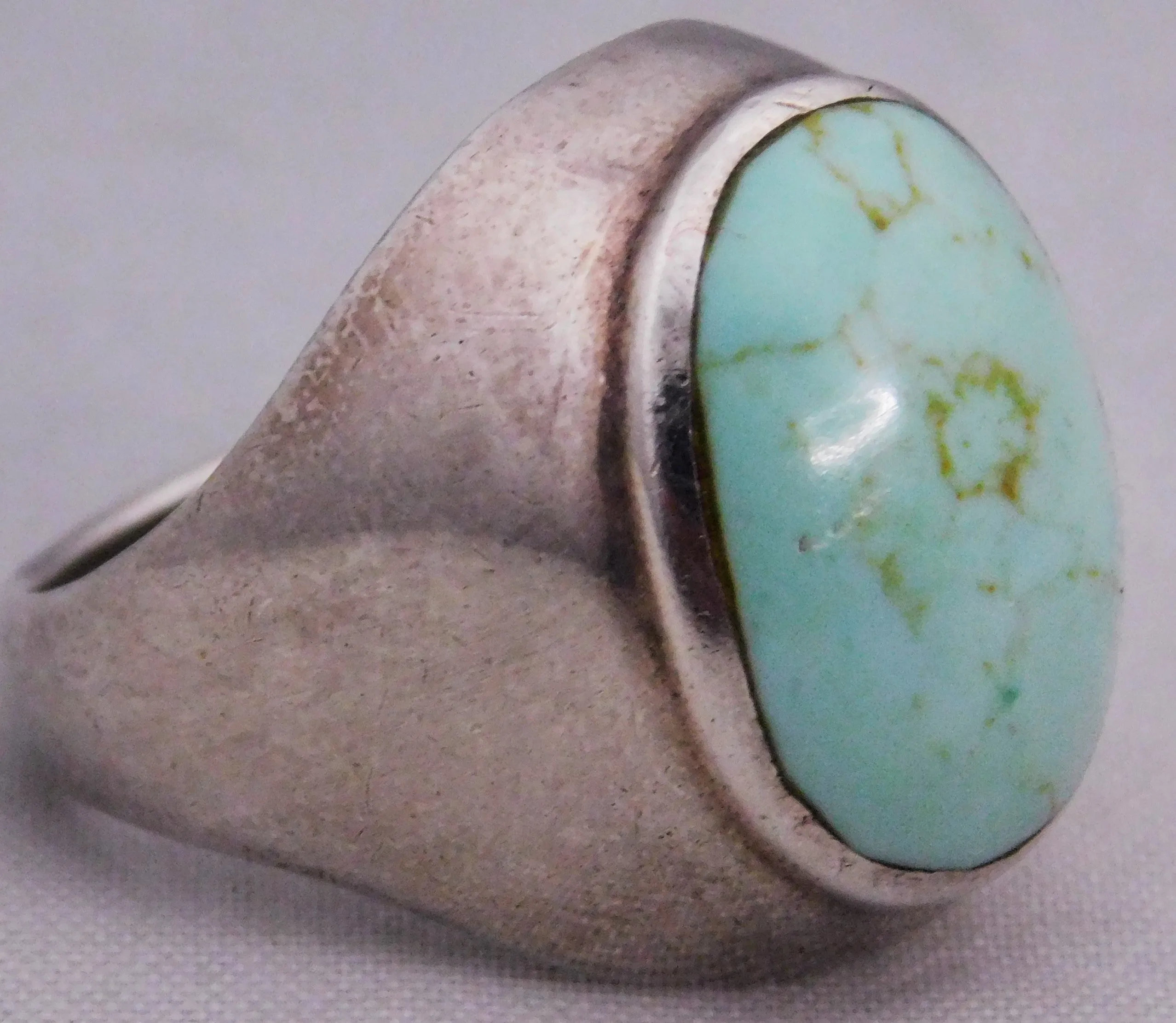 Turquoise Vintage Estate .925 Sterling Silver Oval Mens Signet Ring Size 10