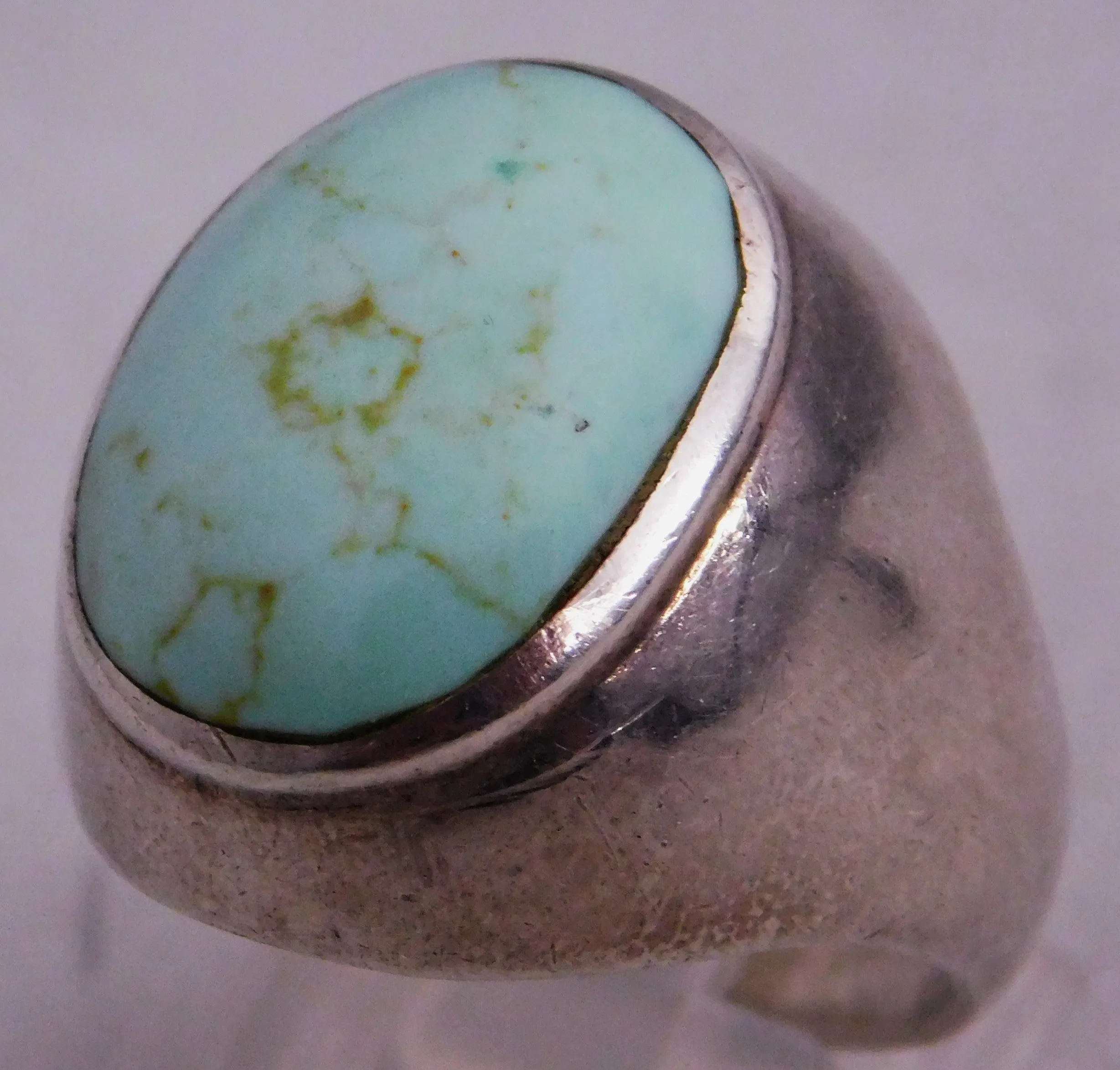 Turquoise Vintage Estate .925 Sterling Silver Oval Mens Signet Ring Size 10