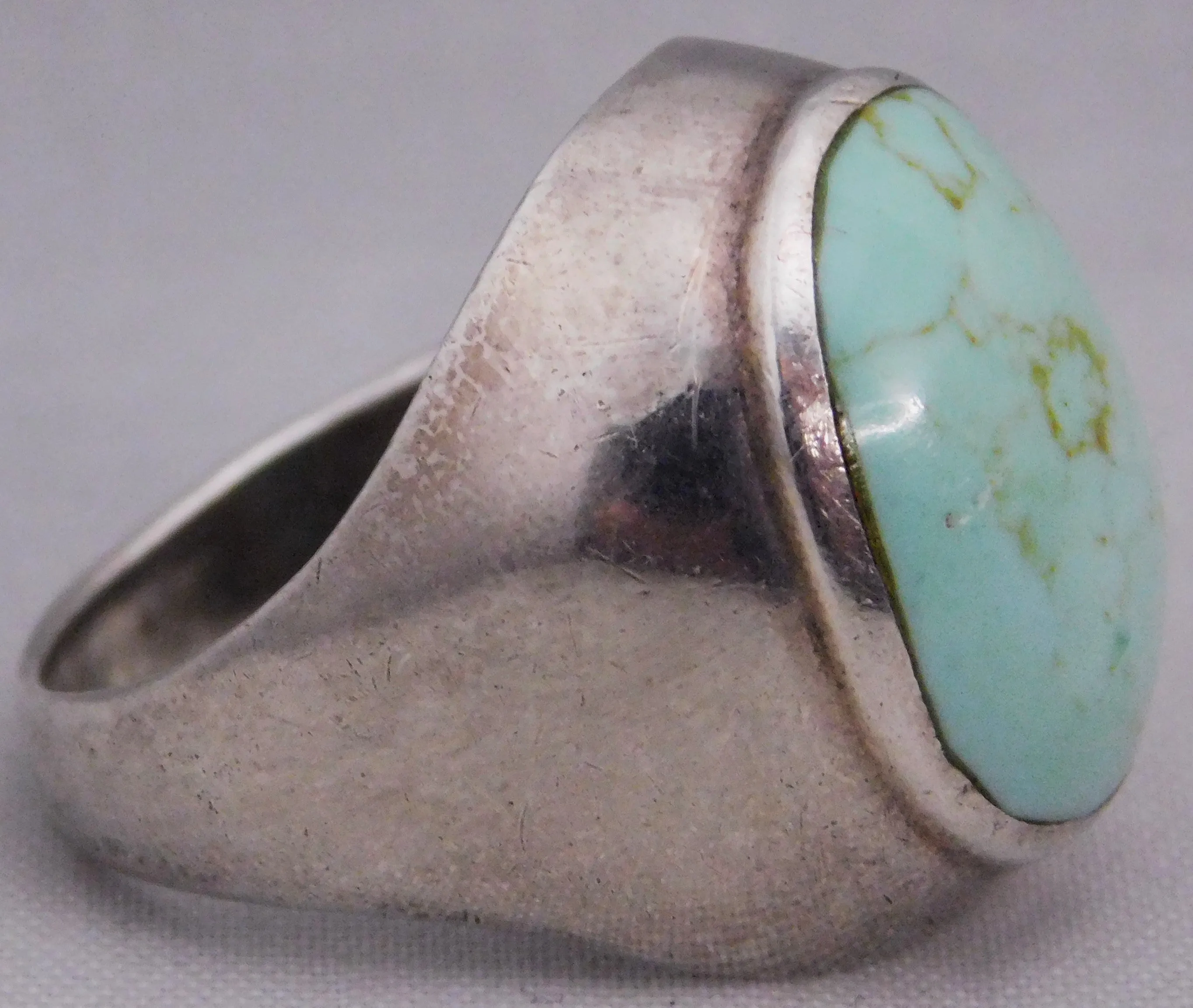 Turquoise Vintage Estate .925 Sterling Silver Oval Mens Signet Ring Size 10