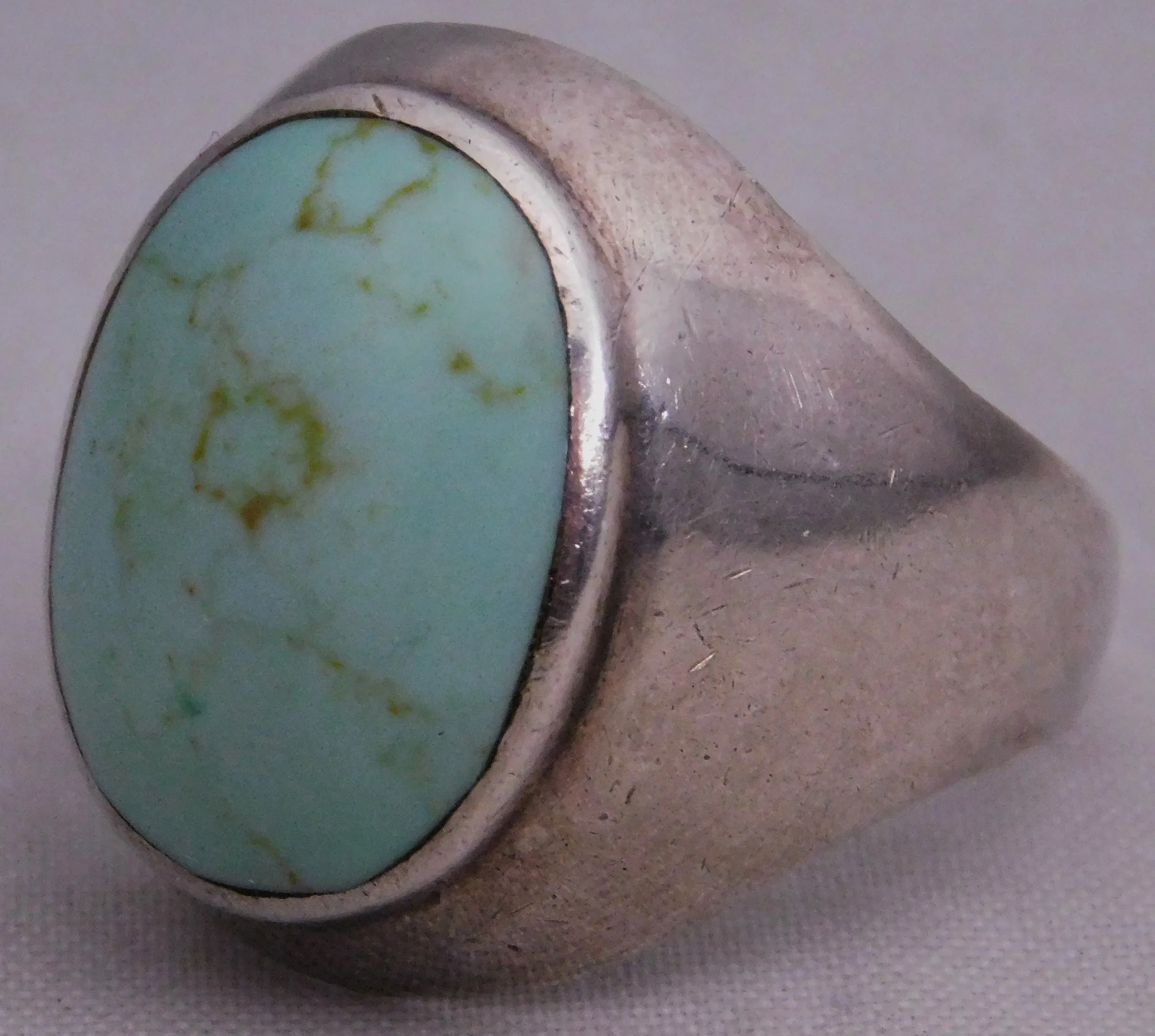 Turquoise Vintage Estate .925 Sterling Silver Oval Mens Signet Ring Size 10