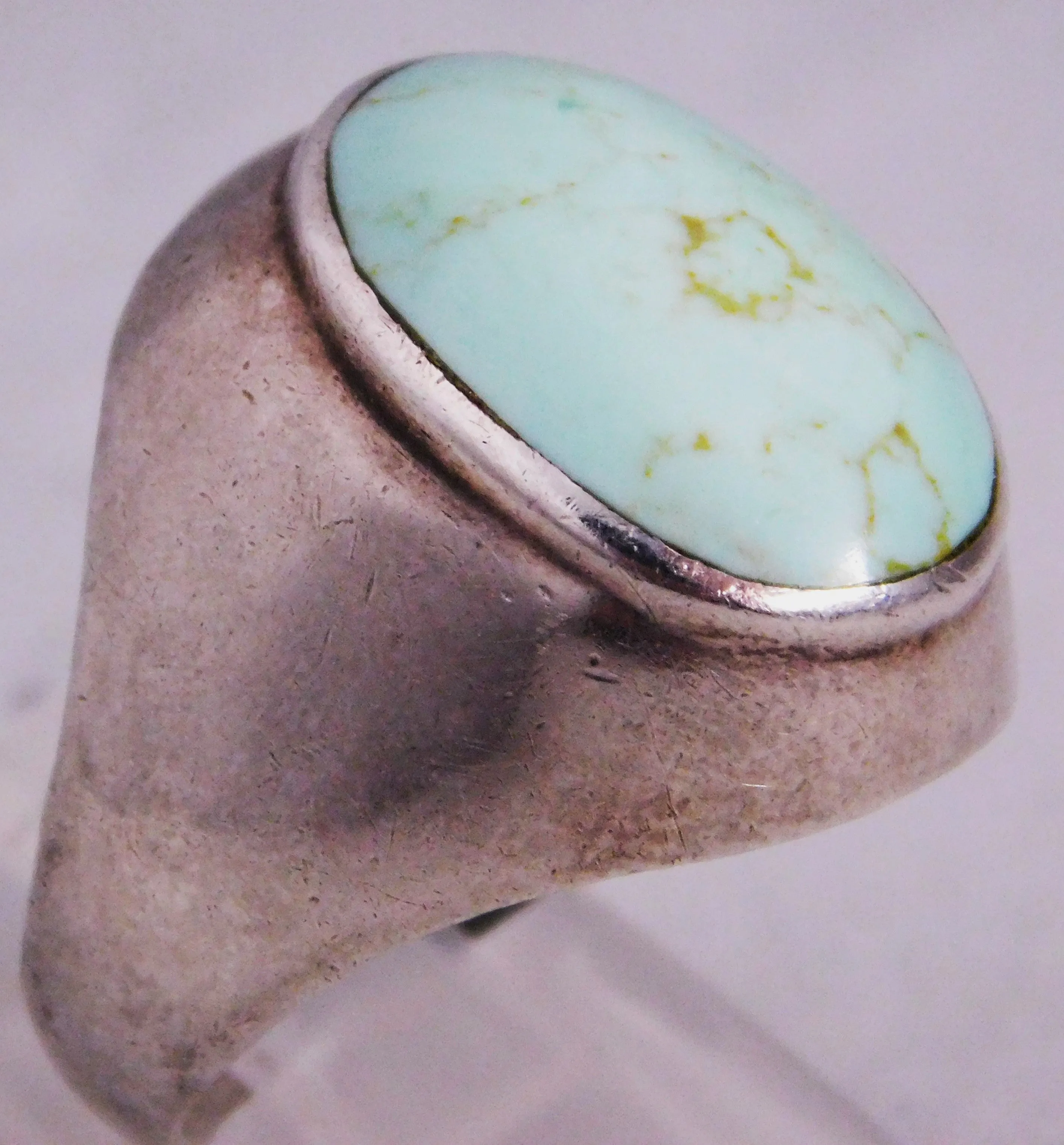 Turquoise Vintage Estate .925 Sterling Silver Oval Mens Signet Ring Size 10