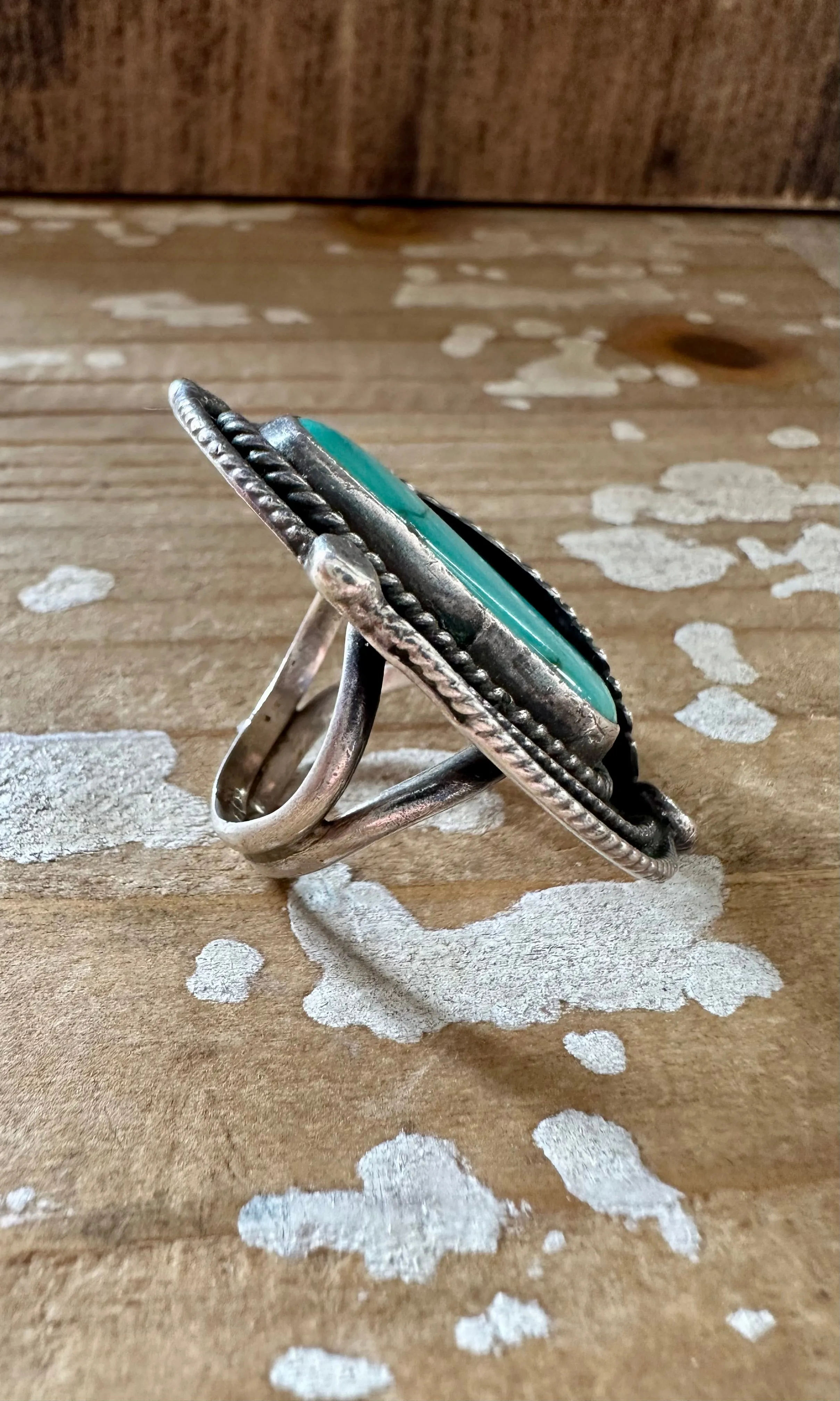 TWISTED FEATHER Silver & Turquoise Ring • Size 7 1/4