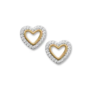 Two Tone CZ Heart Outline Earrings