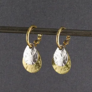 Two Tone Teardrop Hoop Earrings - Gold with Silver