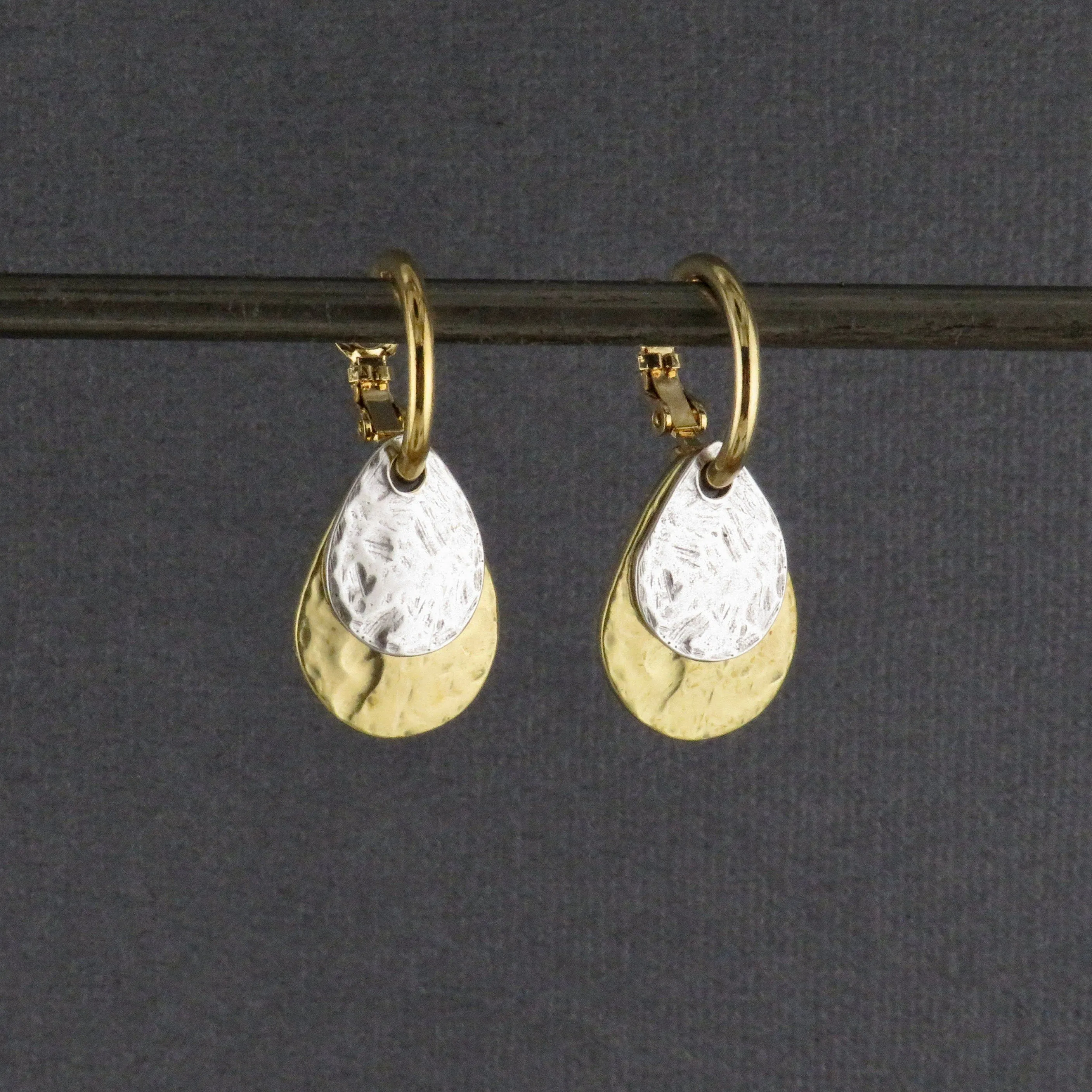 Two Tone Teardrop Hoop Earrings - Gold with Silver