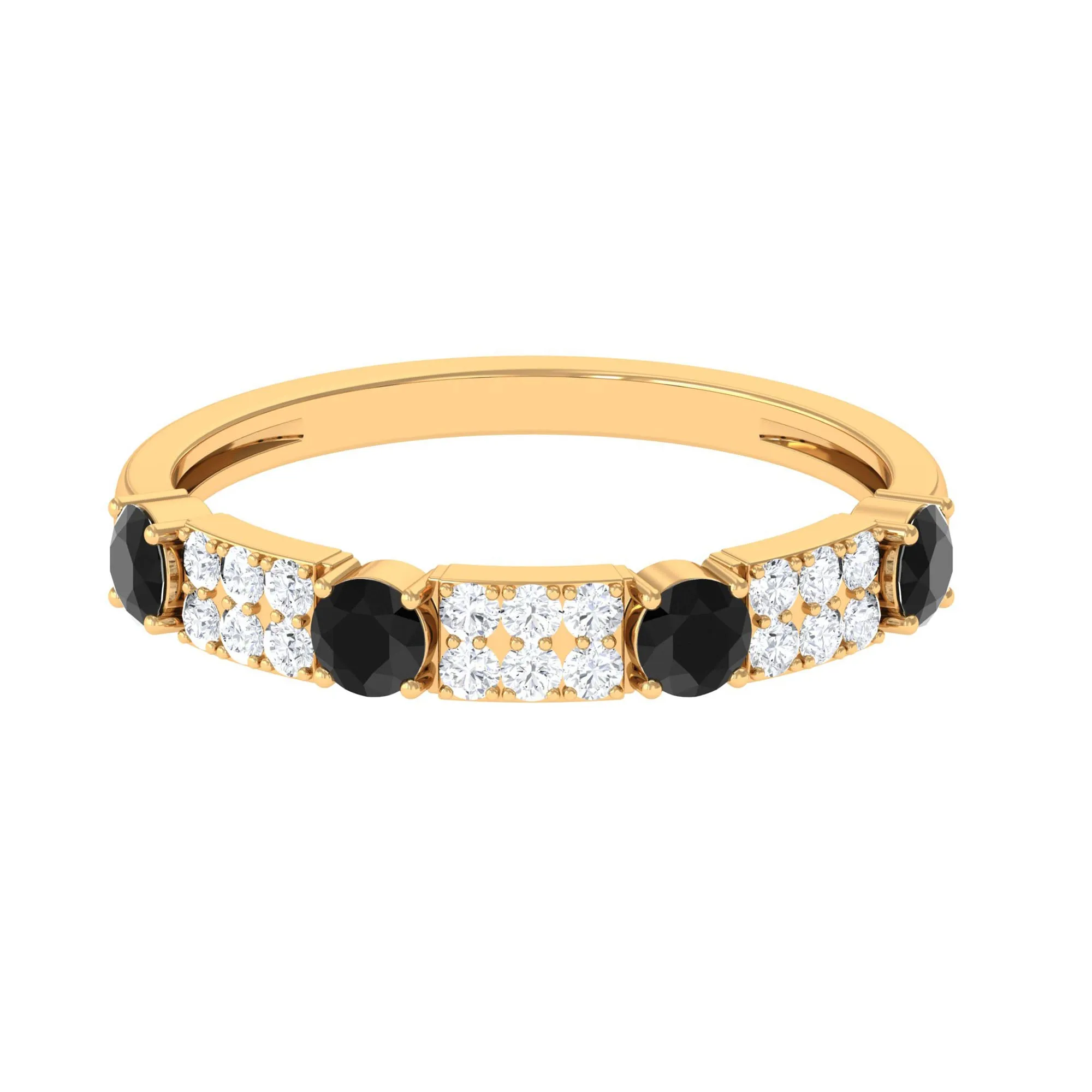 Vintage Inspired Black Onyx Half Eternity Band with Diamond