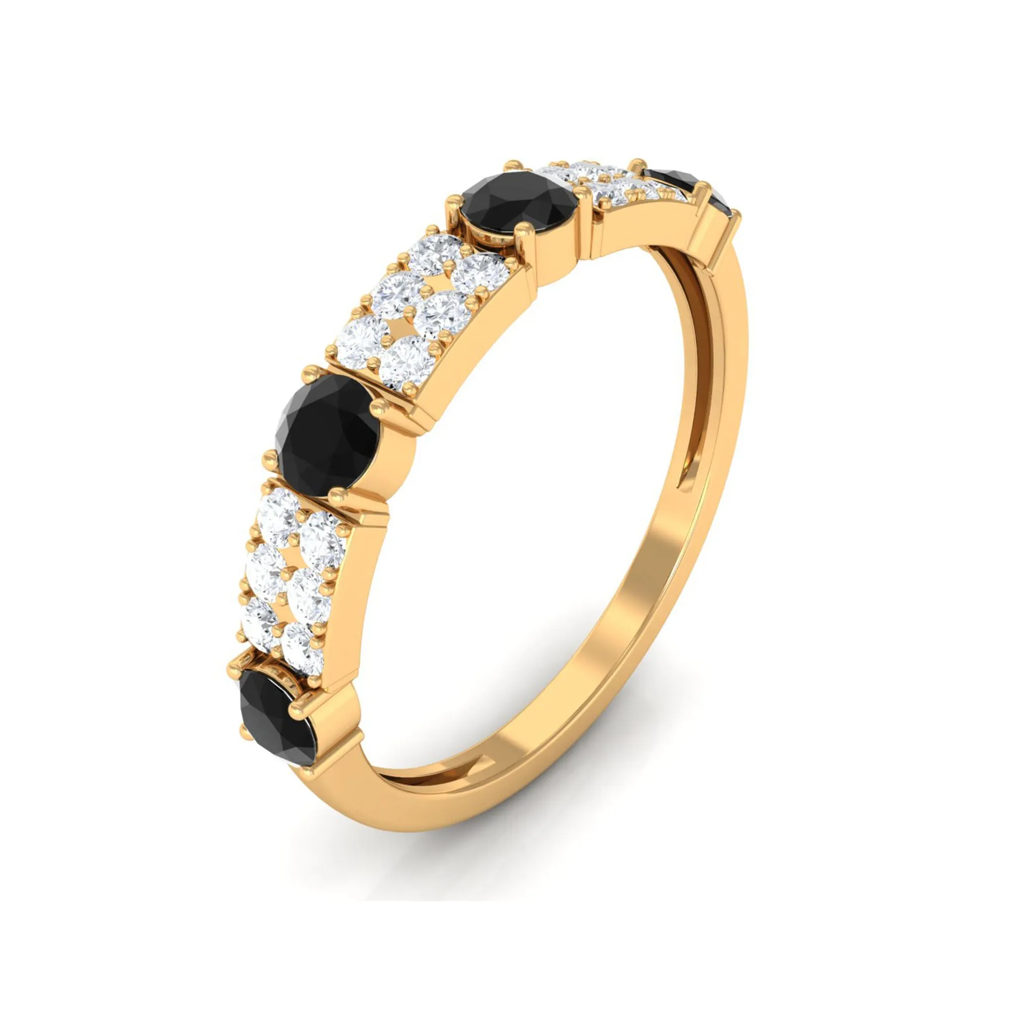 Vintage Inspired Black Onyx Half Eternity Band with Diamond