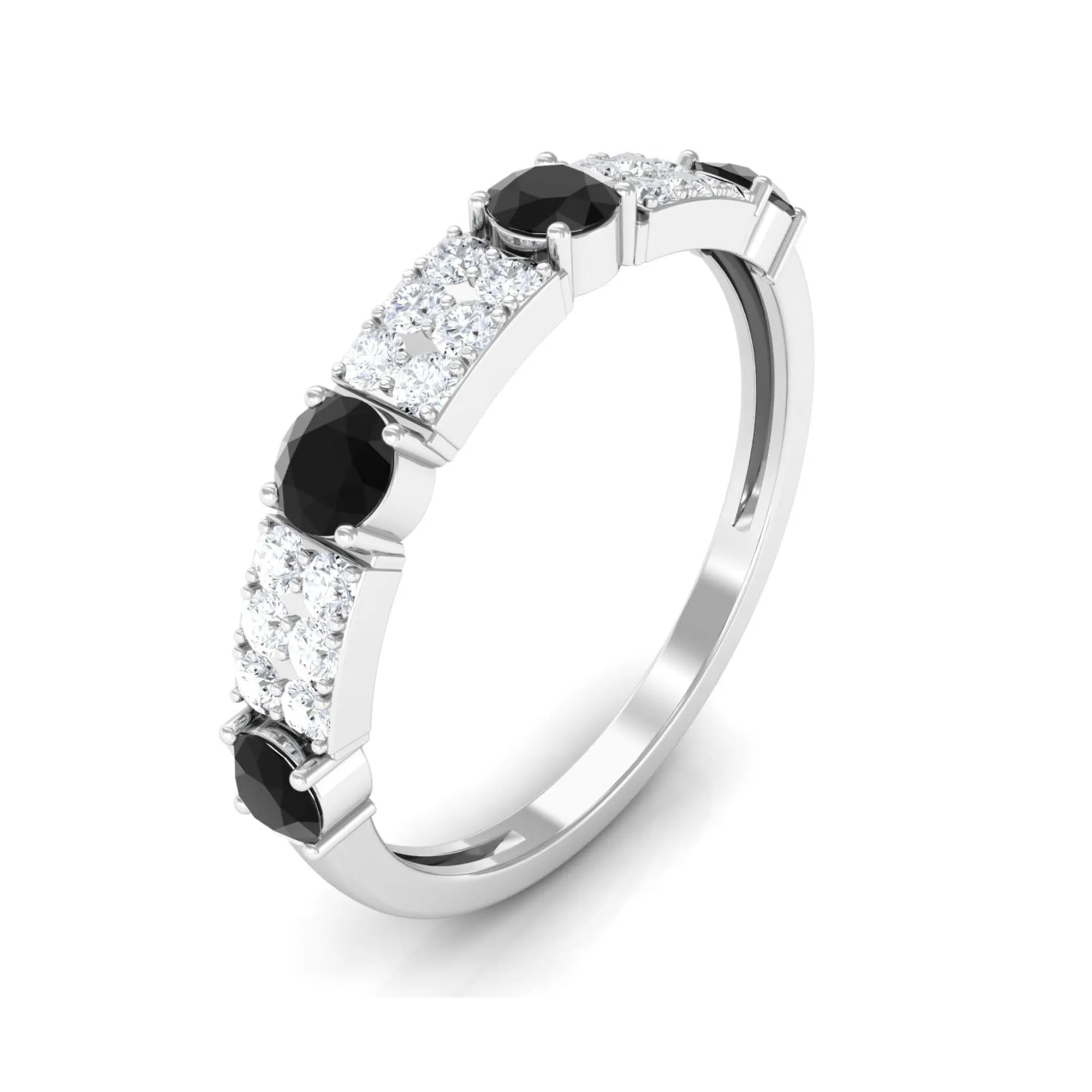 Vintage Inspired Black Onyx Half Eternity Band with Diamond