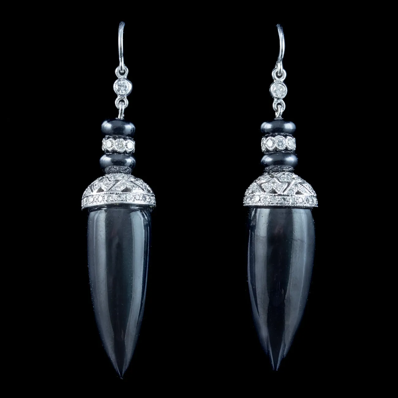 Vintage Onyx Diamond Drop Earrings Platinum