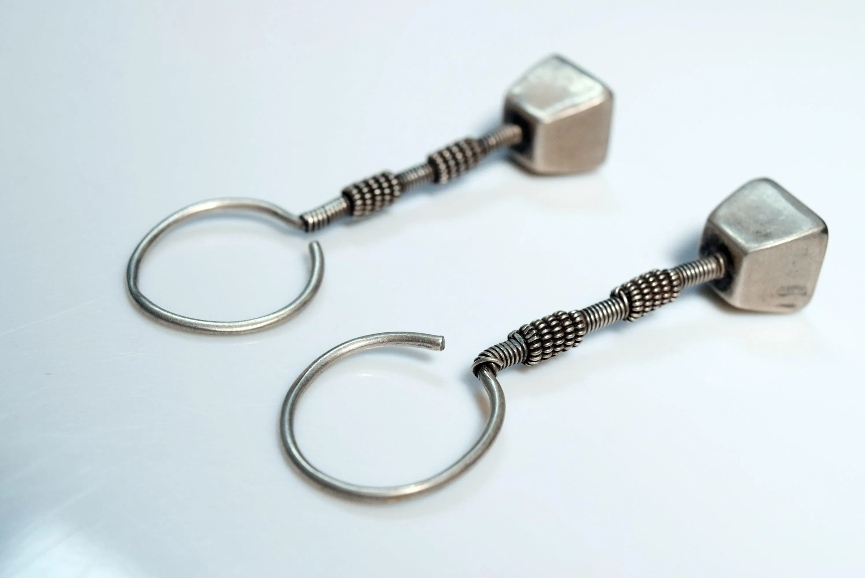 Vintage Silver Vedhla Indian Tribal Earrings from Gujarat