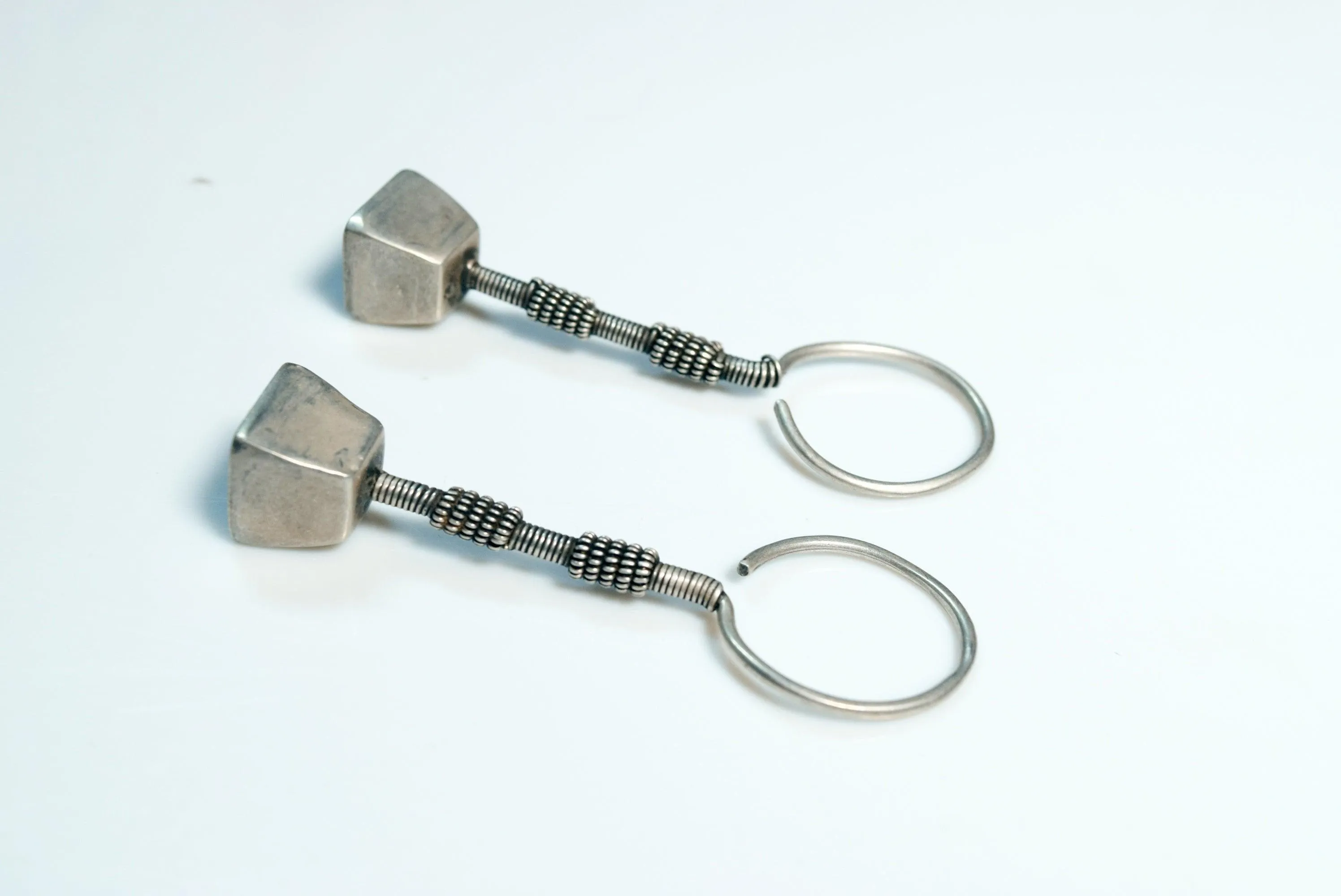 Vintage Silver Vedhla Indian Tribal Earrings from Gujarat