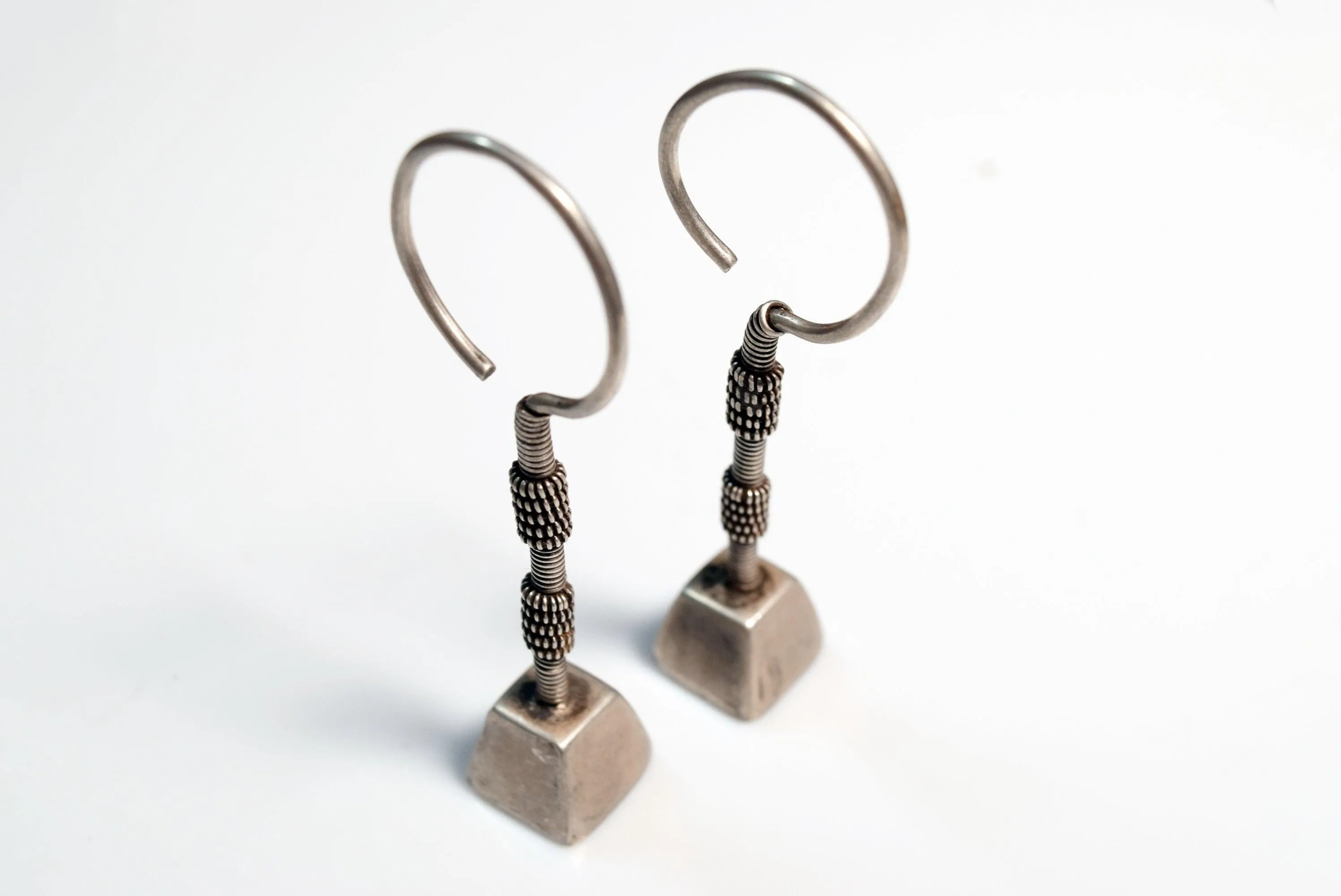 Vintage Silver Vedhla Indian Tribal Earrings from Gujarat