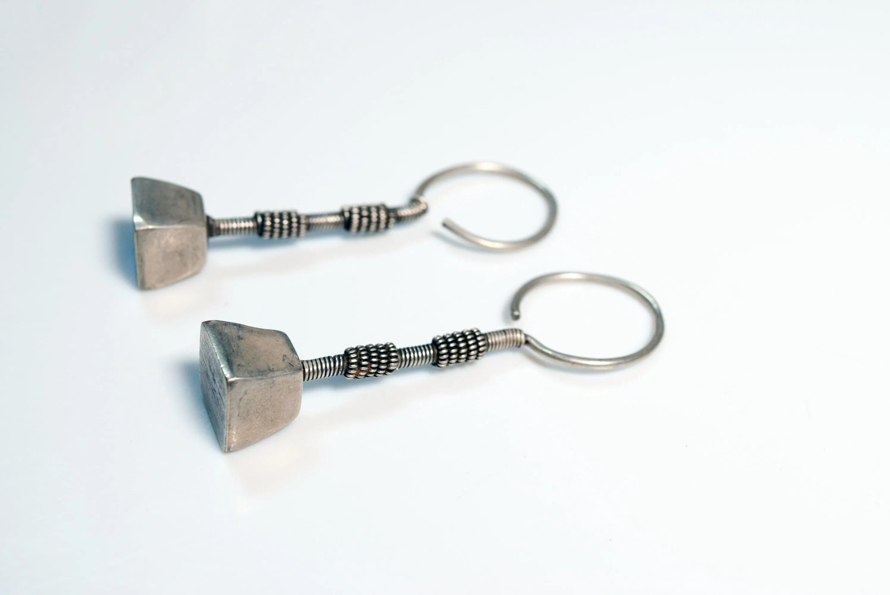 Vintage Silver Vedhla Indian Tribal Earrings from Gujarat