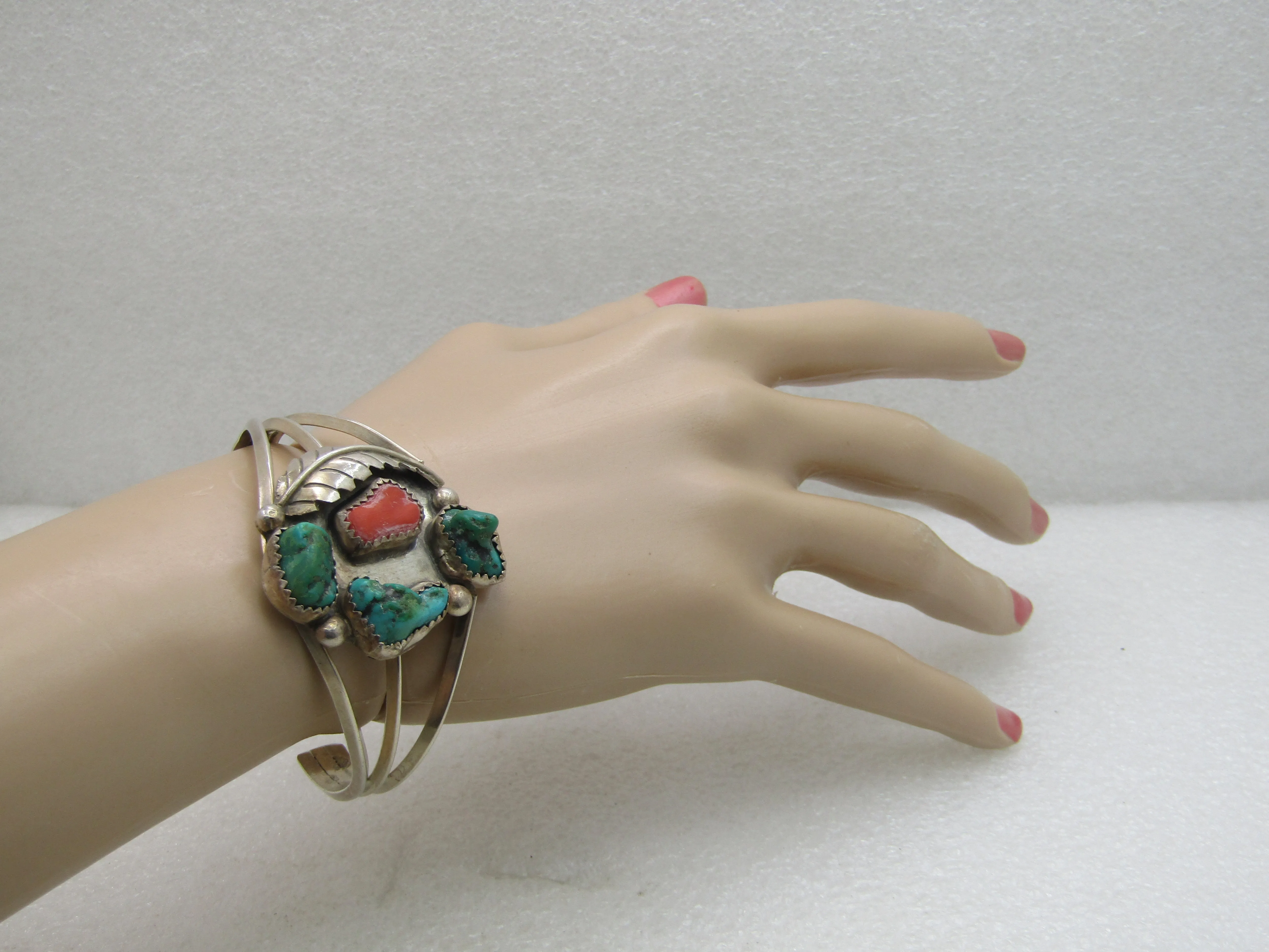 Vintage Sterling Southwestern Turquoise Cuff Bracelet, Navajo Style 6.75"