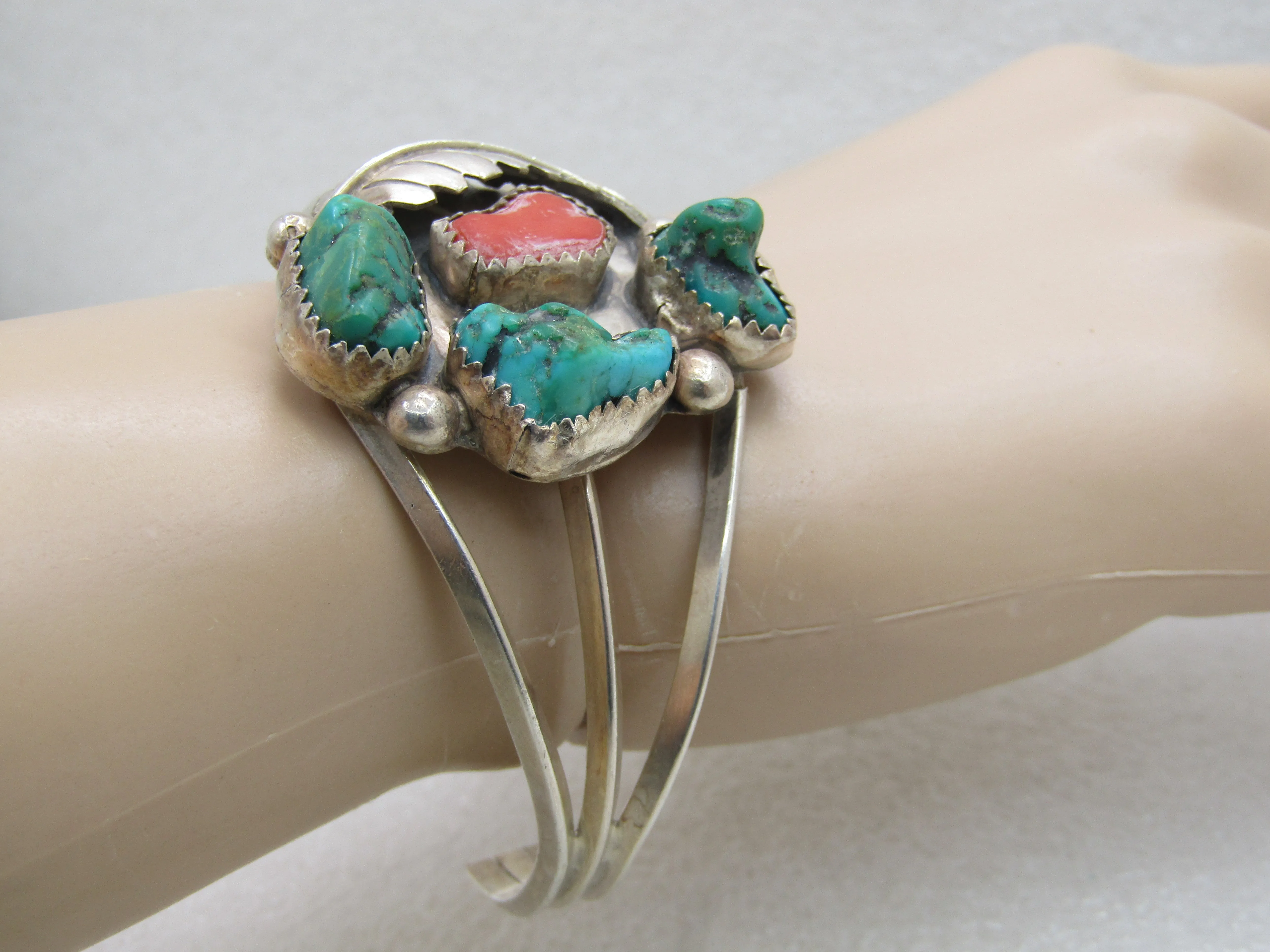 Vintage Sterling Southwestern Turquoise Cuff Bracelet, Navajo Style 6.75"