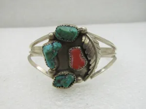 Vintage Sterling Southwestern Turquoise Cuff Bracelet, Navajo Style 6.75"