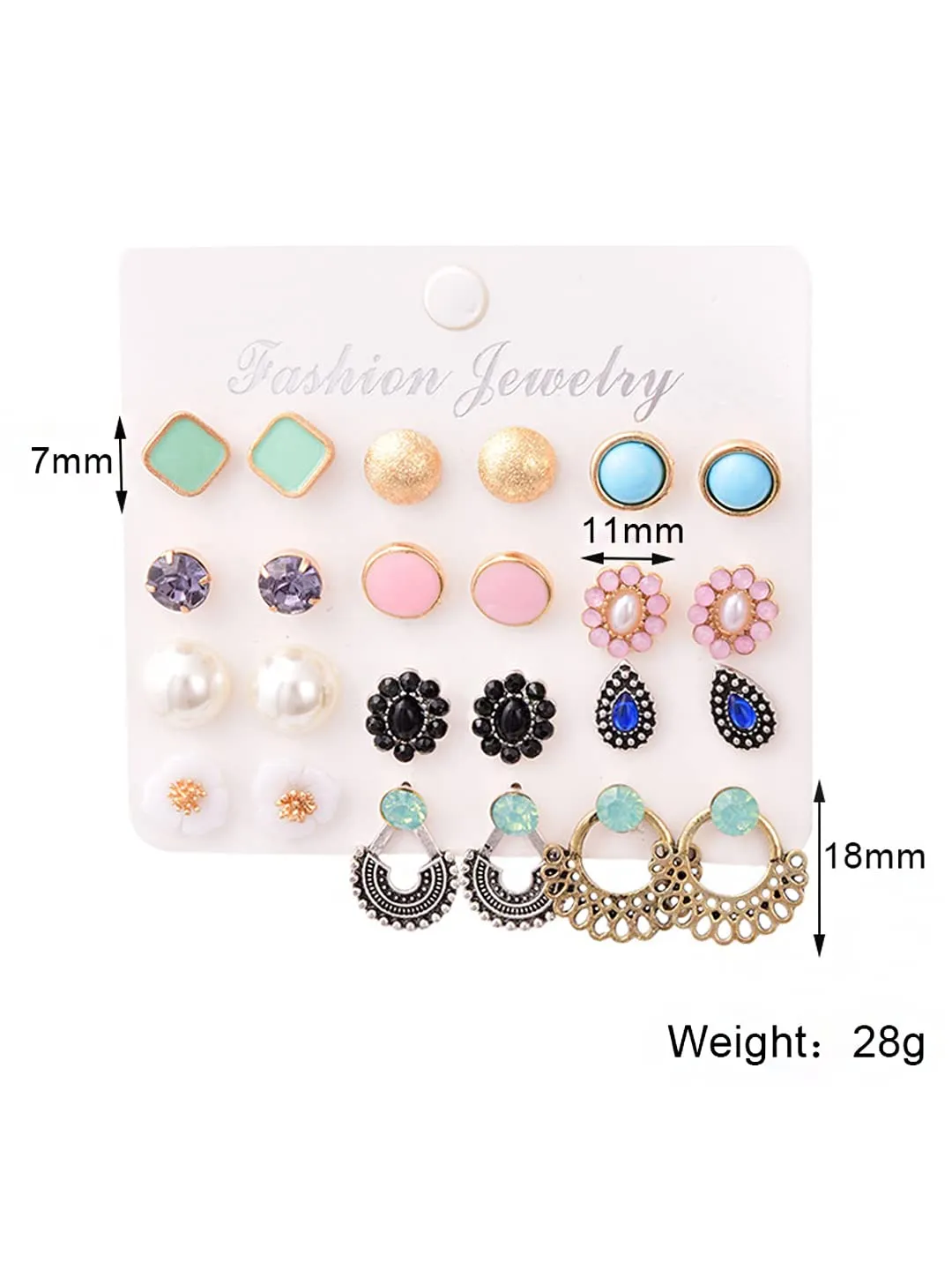 Yellow Chimes Stud Earrings for Women Set of 12 Pairs Multicolor Stones Colourful Combo Stud Earrings For Women and Girls